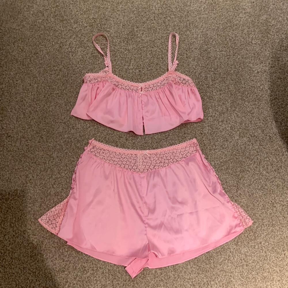 For Love & Lemons X Victoria’s Secret Posie Sleep Short and Top in Posie Pink